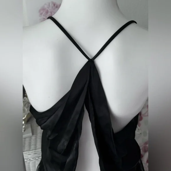 Zara  Crop Top Satin Racerback with spaghetti straps in black color Size S  NWT - Picture 5 of 8